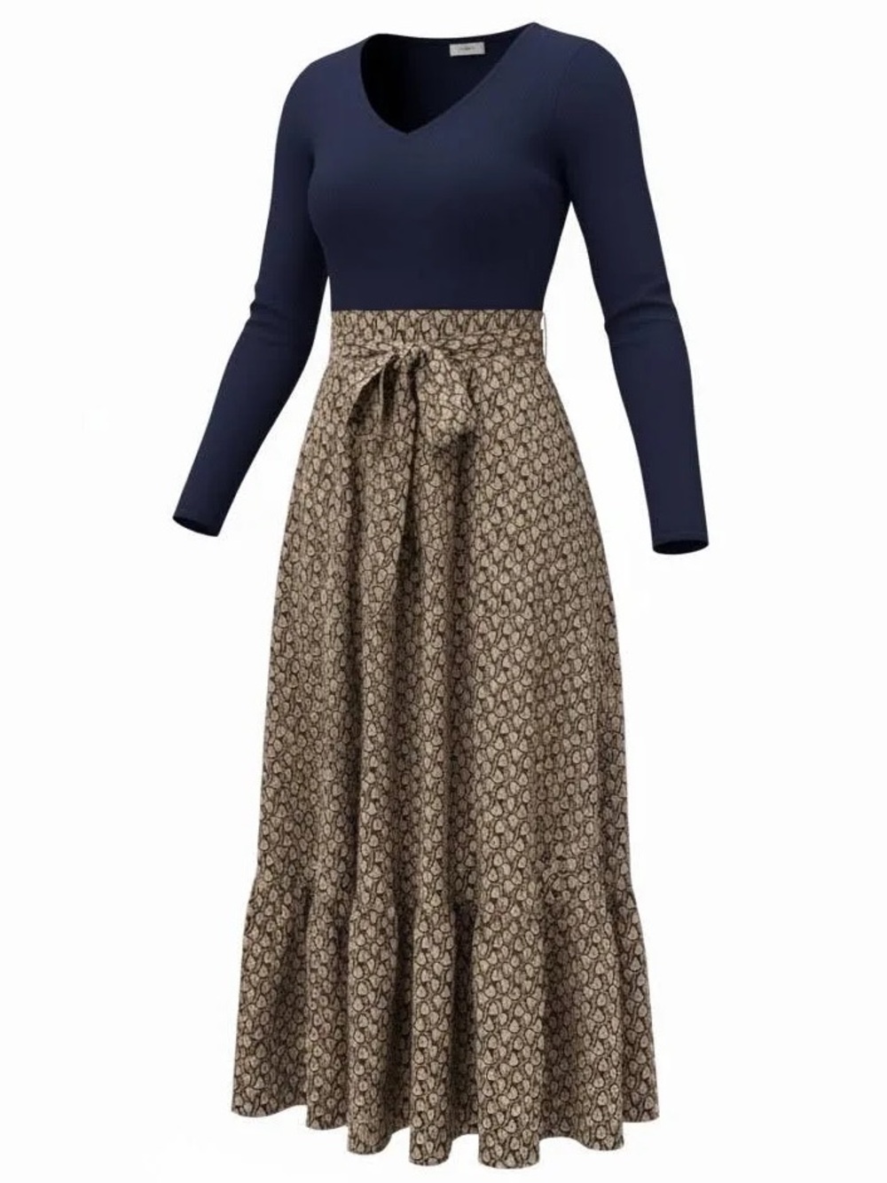 Women’s S•deer V-neck Long Sleeve Midi Dress Blue Top A-line Fit